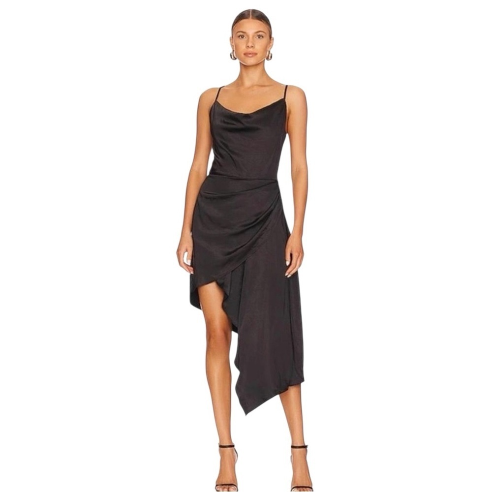 Elliatt Jacinda Black Satin Asymmetrical Midi Dress | Size M | NWT